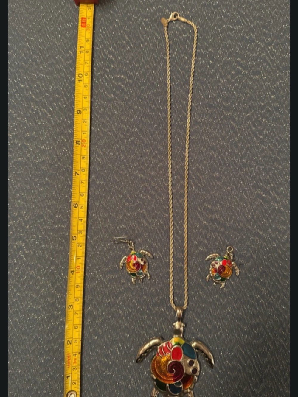 Colorful Turtle Pendant Necklace with Matching Earrings - Multicolor